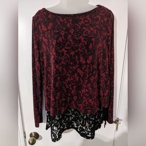 Michael Kors lace print long sleeve layered look tunic top M